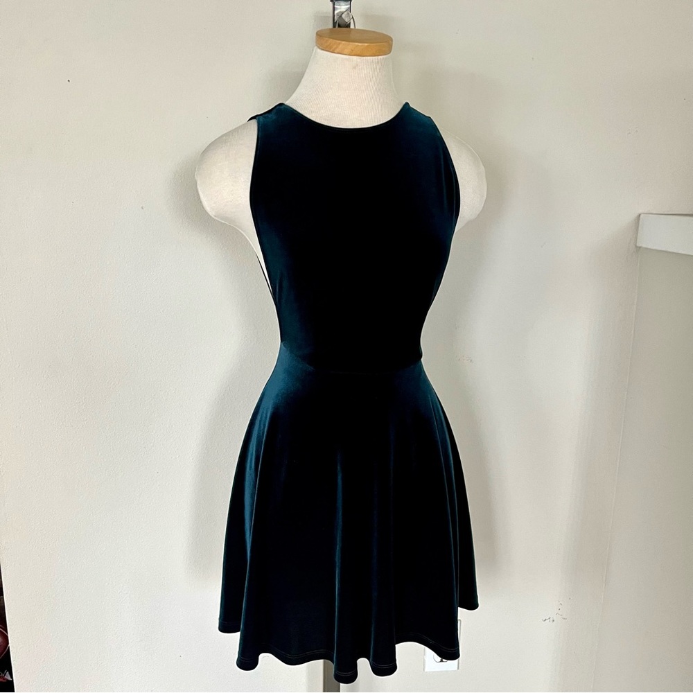 American Apparel Velvet Skater Dark Green Dress Size Small